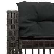Градински диван с възглавници и табуретка ъглов черен полиратан