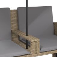 2-местен градински диван с чадър и табуретки бежов полиратан