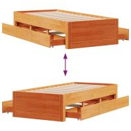 Рамка за легло без матрак с чекмеджета, 90x200 см, бор масив