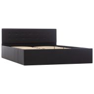 Легло с повдигащ механизъм, черно, изкуствена кожа, 140x200 cм