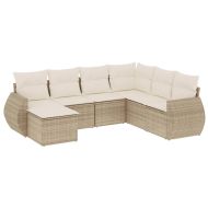 Градински диван с възглавници, 7 части, бежов полиратан