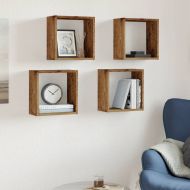 Стенни кубични рафтове, 4 бр, старо дърво, 30x15x30 см