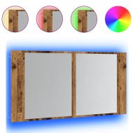 LED огледален шкаф, старо дърво, 90x12x45 см, инженерно дърво