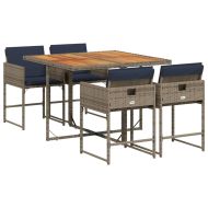 Градински трапезен комплект 5 части с възглавници сив полиратан