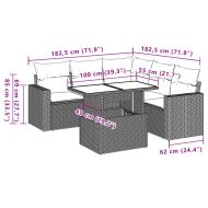 Градински диван с възглавници, 6 части, полиратан, сив