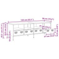 ТВ шкаф, черен, 135x39x43,5 см, студеновалцувана стомана