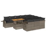 Градински комплект диван с възглавници 11 части сив полиратан