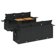 Градински комплект диван с възглавници 7 части черен полиратан