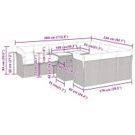 Градински диван с възглавници, 11 части, бежов полиратан