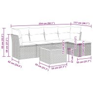 Градински диван с възглавници, 6 части, бежов полиратан
