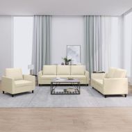 Комплект дивани от 3 части с възглавници кремав изкуствена кожа