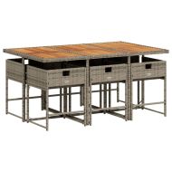 Градински трапезен комплект 7 части с възглавници сив полиратан