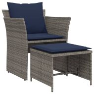 Градински стол с табуретка за крака сив полиратан