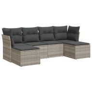 Градински комплект с възглавници, 6 части, светлосив полиратан