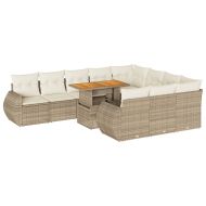 Градински диван с възглавници, 11 части, бежов полиратан