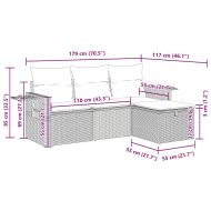 Градински диван от 4 части с възглавници, черен, полиратан