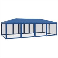 Парти палатка с 12 мрежести странични стени, синя, 8x4 м, HDPE