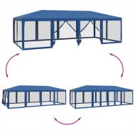 Парти палатка с 12 мрежести странични стени, синя, 8x4 м, HDPE