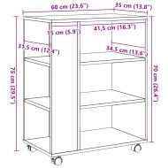 Шкаф с колелца, старо дърво, 60x35x75 см, инженерно дърво