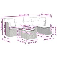 Градински диван с възглавници, 6 части, бежов полиратан