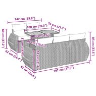 Градински диван с възглавници, 6 части, черен, полиратан