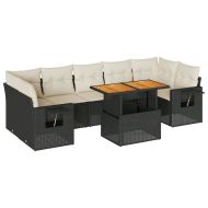 Градински комплект диван с възглавници 8 части черен полиратан