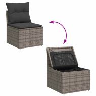 Градински диван с възглавници, 7 части, сив полиратан акация
