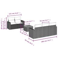 Градински диван с възглавници, 6 части, полиратан, сив