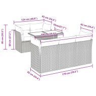 Градински диван с възглавници, 6 части, черен, полиратан
