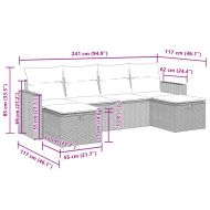 Градински комплект с възглавници, 6 части, светлосив полиратан