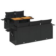 Градински диван с възглавници, 6 части, черен, полиратан