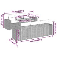 Градински диван с възглавници, 7 части, полиратан, сив