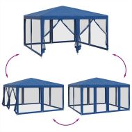 Парти палатка с 8 мрежести странични стени, синя, 4x4 м, HDPE
