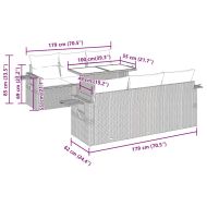 Градински диван с възглавници, 7 части, бежов полиратан