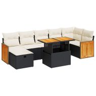 Градински комплект с възглавници, 5 части, черен полиратан