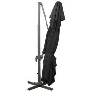 Градински чадър с конзола и двоен плот, черен, 400x300 см