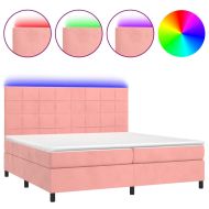 Боксспринг легло с матрак и LED, розово, 200x200 см, кадифе