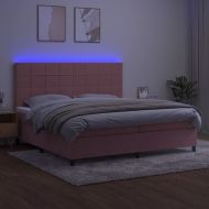 Боксспринг легло с матрак и LED, розово, 200x200 см, кадифе