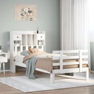 Легло с рафтове за книги, без матрак, бял, 90x190 см, бор масив