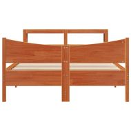 Рамка за легло с табла, восъчнокафяв, 135x190 см, масивно дърво