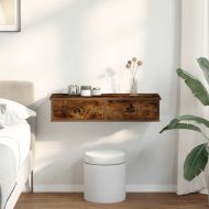 Стенен рафт с чекмеджета опушен дъб 80x34x17 см инженерно дърво