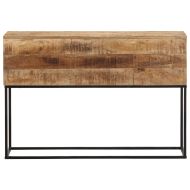 Конзолна маса, 110x30x75 cм, мангово грубо дърво масив и желязо