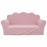 Детски диван с 2 места, розов, мек плюш