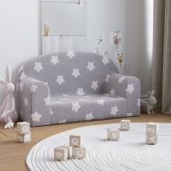Детско диванче, 2-местно, светлосиво, на звездички, мек плюш