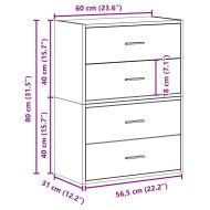 Шкафове с 2чекмеджета 2бр опушен дъб 60x31x40см инженерно дърво