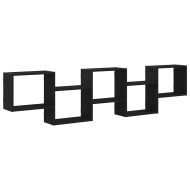 Стенен кубичен рафт, 5 отделения, черен, инженерно дърво