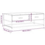 Кафе маса, кафяв дъб, 100x50x35 см, инженерно дърво и метал