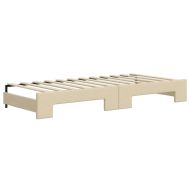 Канапе с изтеглящо легло и чекмеджета кремаво 90x200 см плат