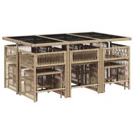 Градински комплект с възглавници, 11 части, бежов полиратан