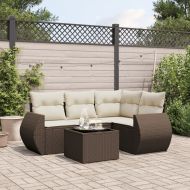 Градински комплект с възглавници, 5 части, кафяв полиратан